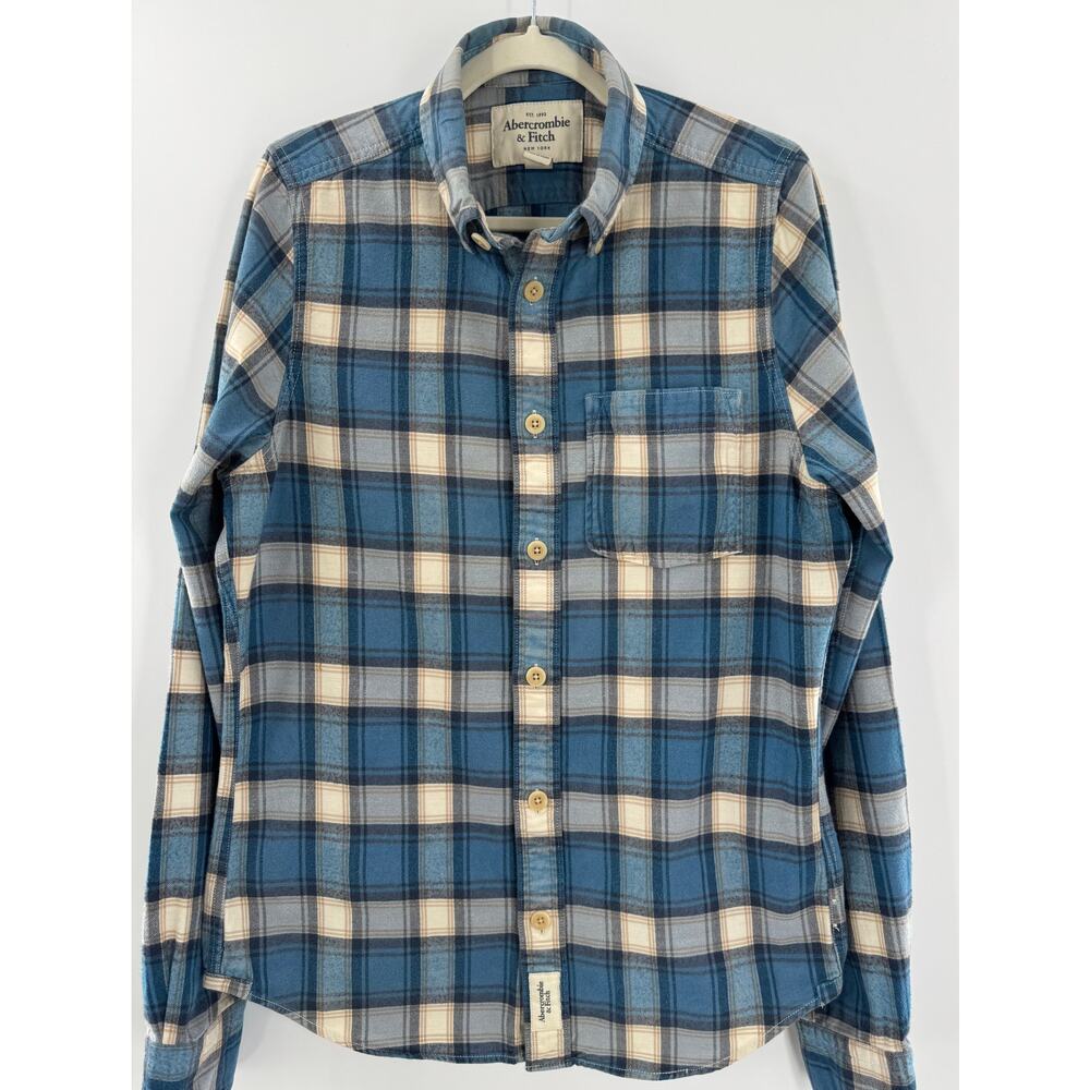 AF Abercrombie Fitch Men's Blue White Flannel Plaid Shirt Button Down Medium M